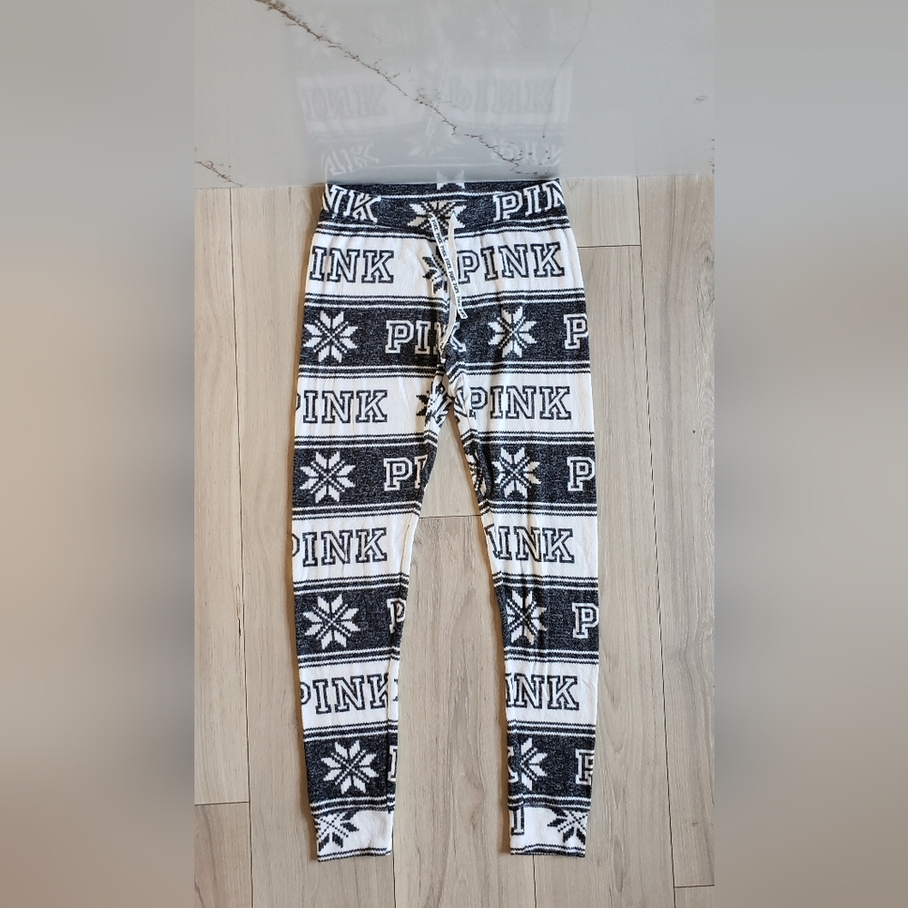 Victoria Secret Pink Sweatpants Womens S Gray Lightweight Snowflake